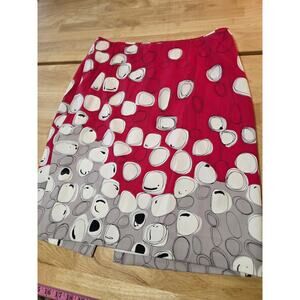 Per Se silk A-line skirt red black white geometric abstract  invisible zipper 8